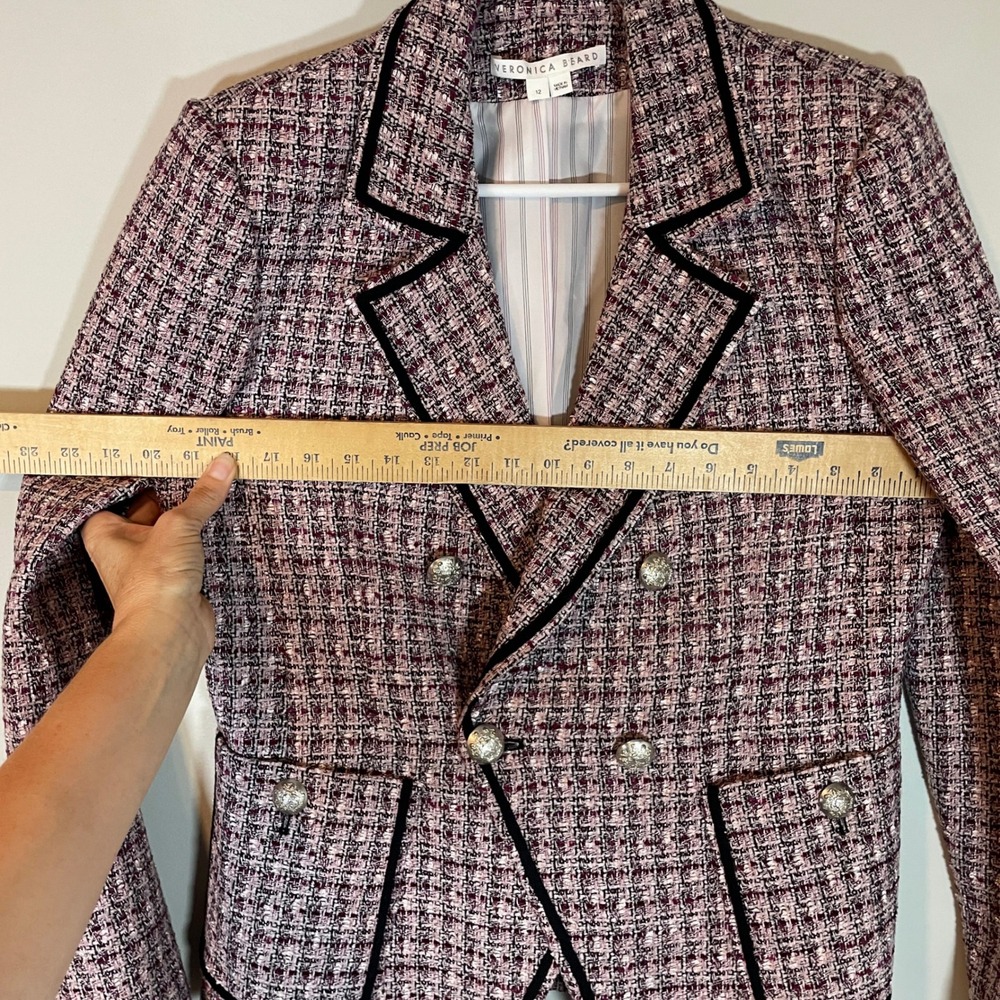 Veronica Beard Womens Size 12 Theron Pink Purple Tweed Double Breasted Blazer - Picture 5 of 9